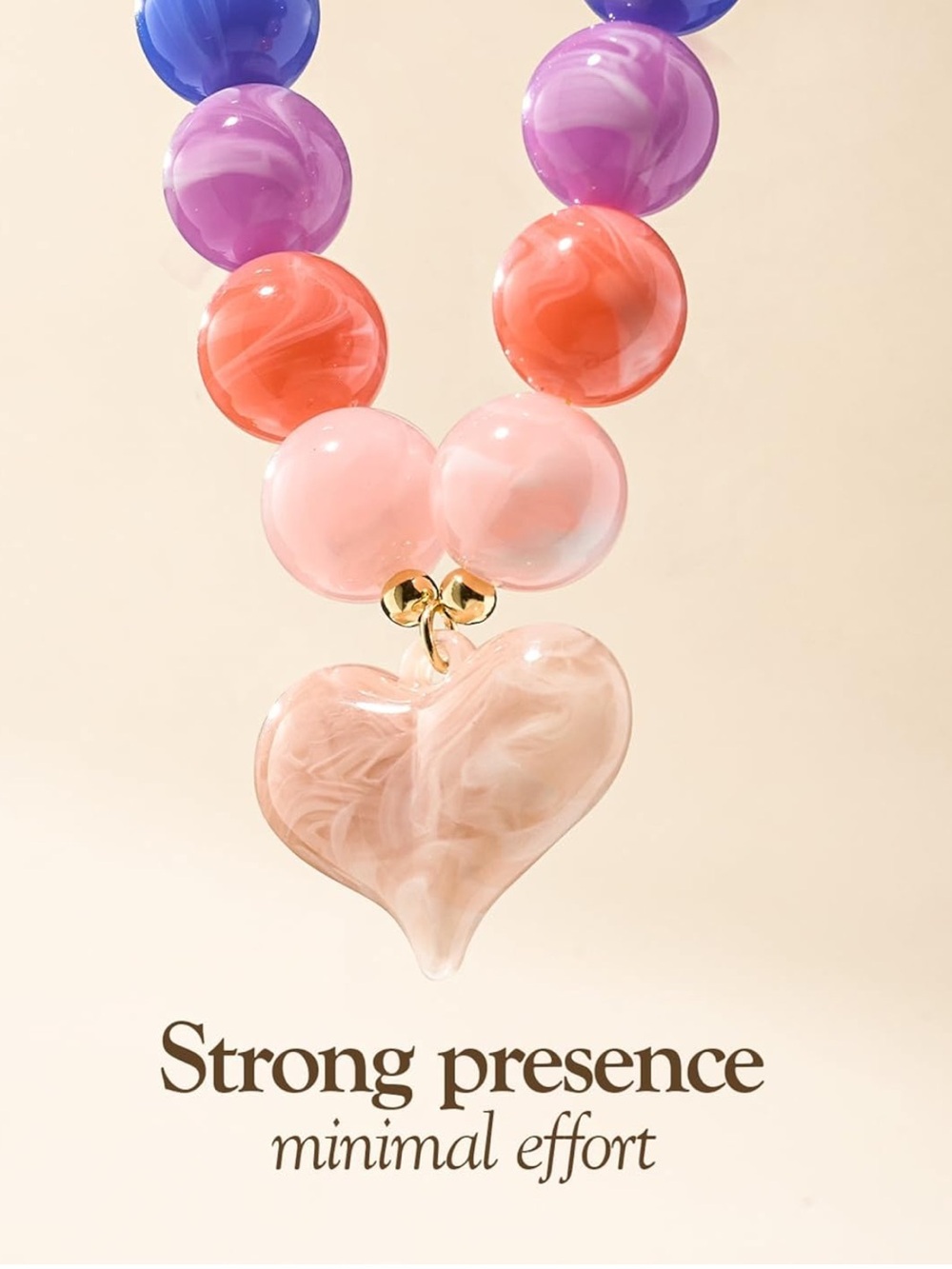 Anthropologie Multicolor Bead Necklace with Pink Heart Pendant - Picture 2 of 6